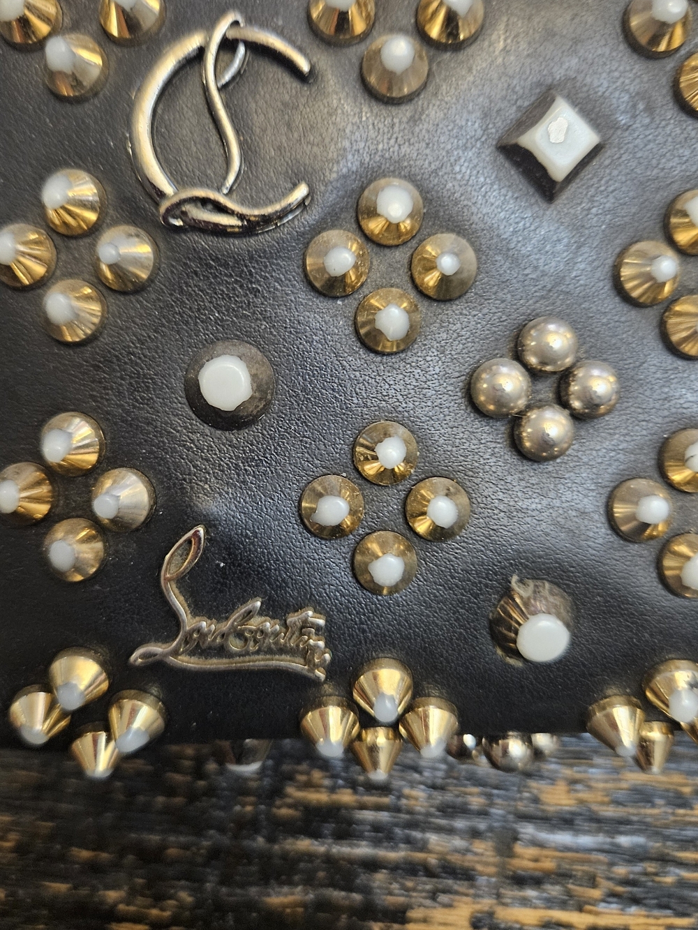Christian Louboutin Black Leather Studded Zip-Around Wallet - Picture 6 of 11
